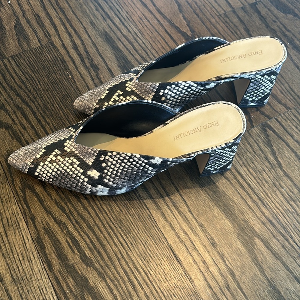 Snakeskin Heeled Enzo Angliolini Mules, Size 9 - image 2